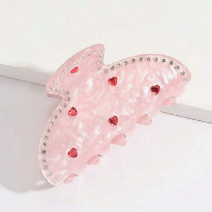 1 Piece Pink Heart Acetic Acid Hair Clips Claws For Women Claws Hair Clips Large Size Nonslip Jaw... | SHEIN