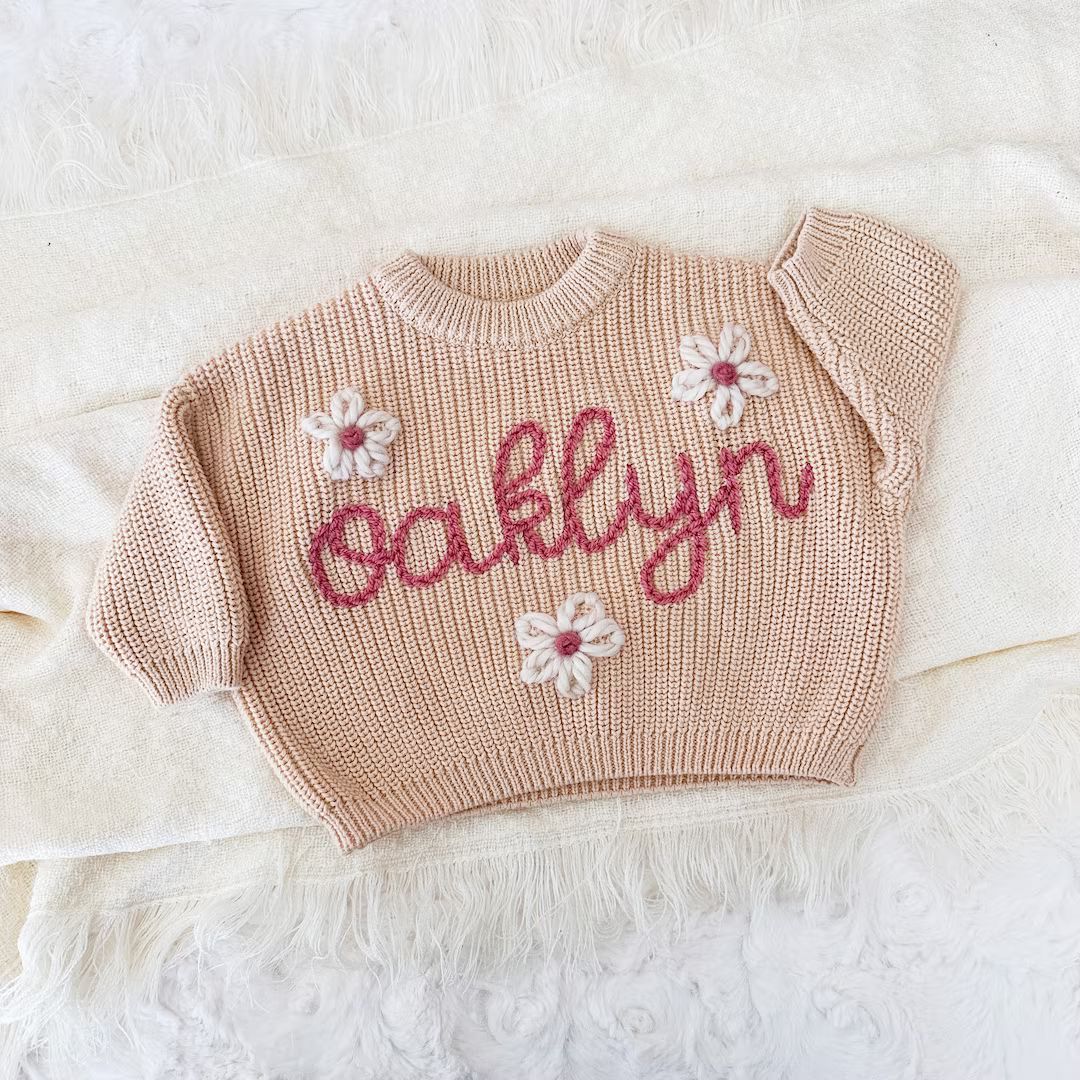 Hand Embroidered Name Sweater, Personalized Baby Name Sweater, Baby Sweater With Name, Personaliz... | Etsy (US)