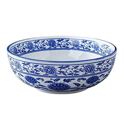 Luxshiny Blue White Porcelain Bowl Chinese Ceramic Bowl Asian Bowl Serving Bowls for Noodle Soup Salad Pasta Rice Porridge Fruits Udon Soba Phos 7inch | Amazon (US)