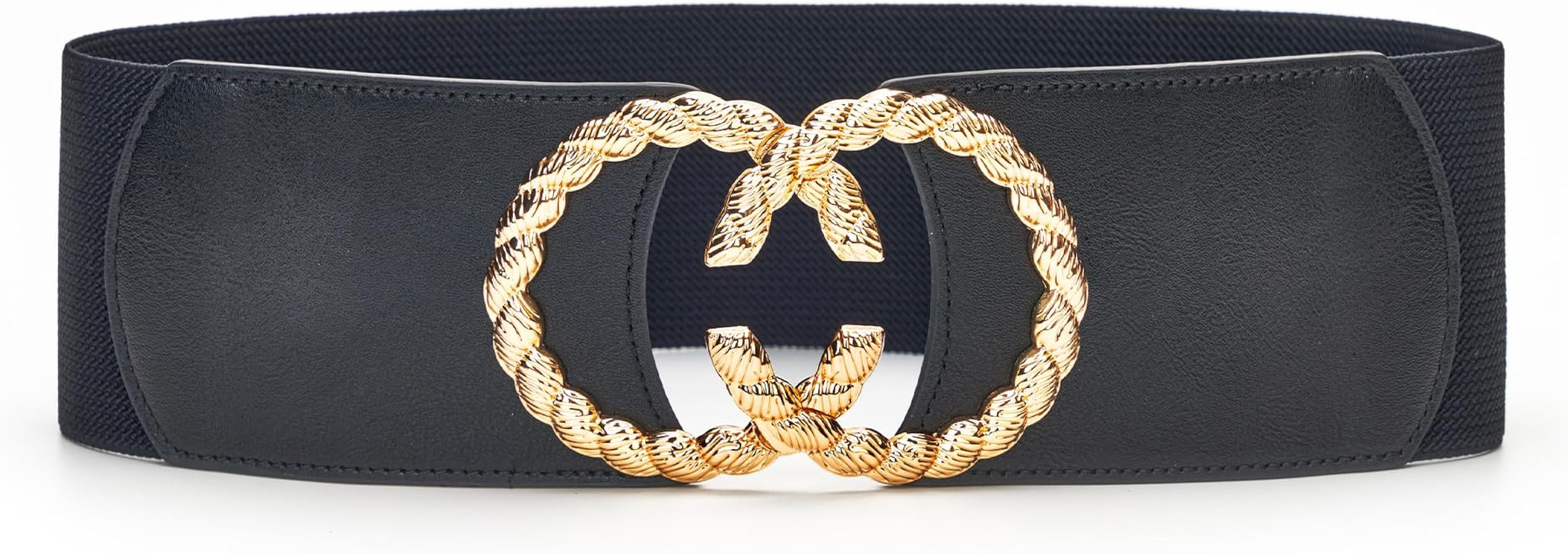 Women Stretchy Vintage Belt for Dresses Elastic Waist Wide Cinch Metal Buckle Ladies Belts Black ... | Amazon (US)