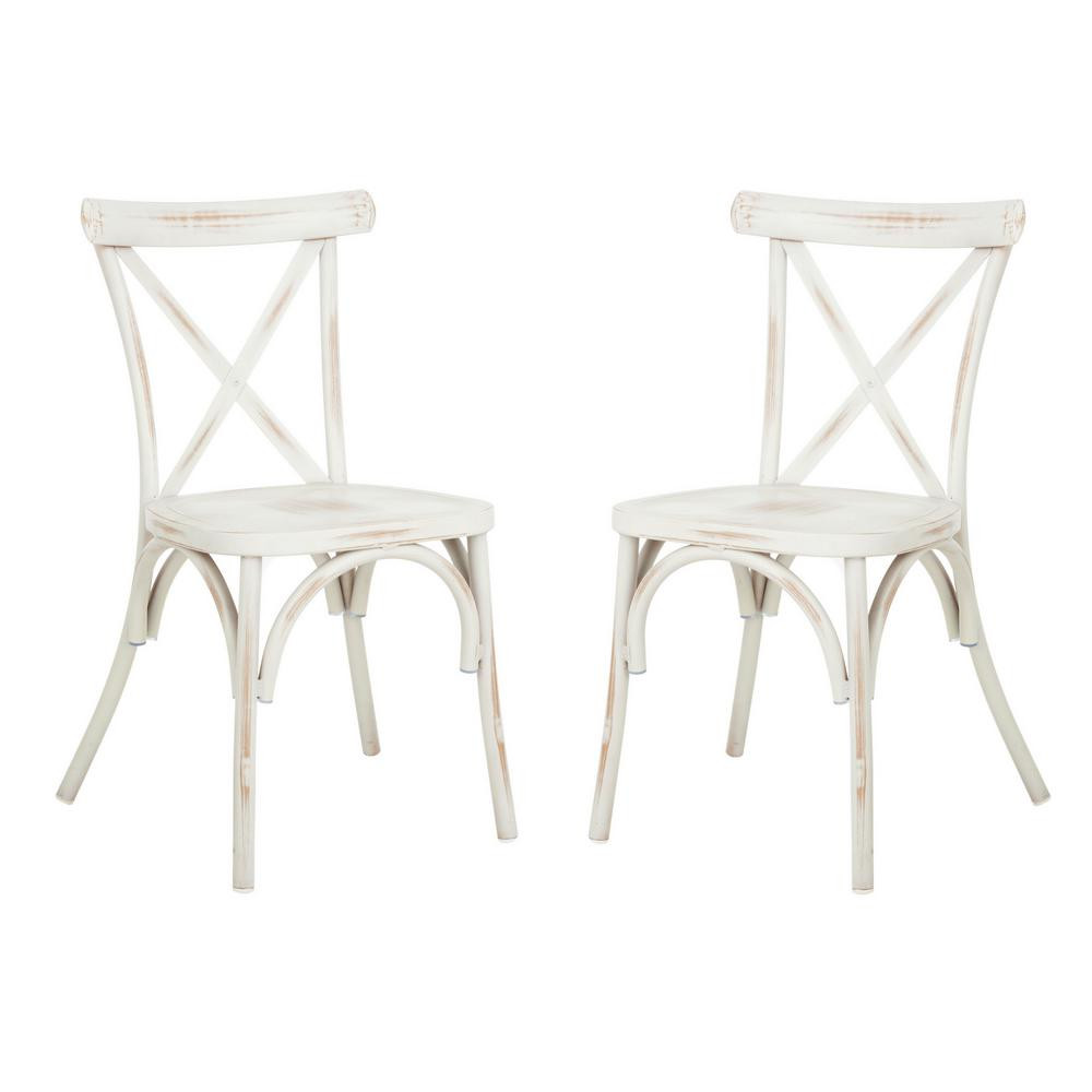 Elia Distressed White Stackable Metal Outdoor Dining Chair (2-Pack) | The Home Depot