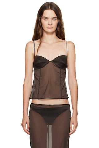 St. Agni - Khaki Transparent Silk Camisole | SSENSE
