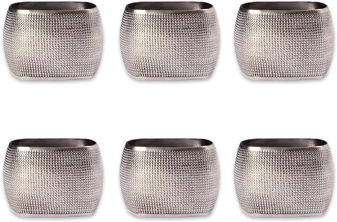 DII Decorative Assorted Silver Napkin Ring Set, One Size, Silver Textured Square, 6 Count | Amazon (US)