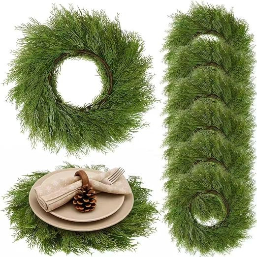 Christmas Placemats Set of 6 Round Greenery Place Mats Xmas Circular Artificial Wreath Dining Tab... | Amazon (US)