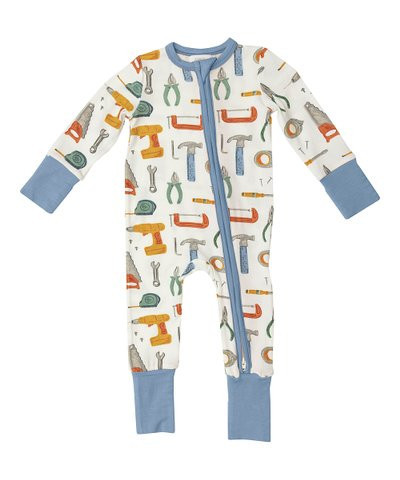 White & Blue Tools Two-Way Zip-Up Playsuit - Newborn & Infant | Zulily