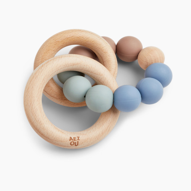 AEIOU Silicone & Wood Multi-Ring Teether in Sky Multi | Babylist