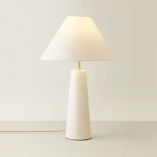 ValueLights | White Marble Base Bedside Table Lamp with a Linen Tapered Lampshade Living Room Bedroom Light | Table Lamps, Home Décor & Improvement Essential | Amazon (UK)
