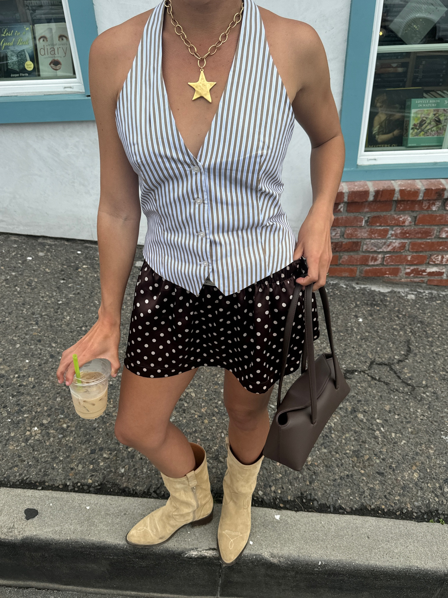 this striped vest plus the oui the label mini skirt is just so fun 