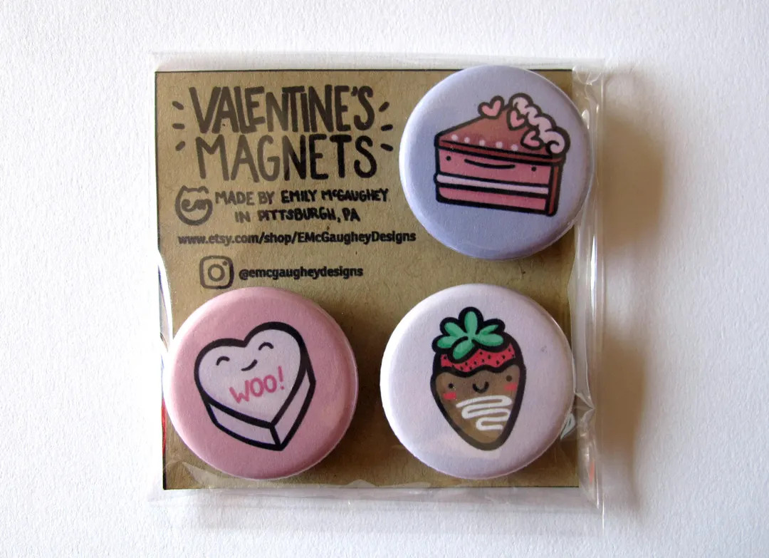 Valentine's Magnet Pack | Kitchen Magnets | Valentines Gift | Candy Hearts | Kawaii Illustration ... | Etsy (US)