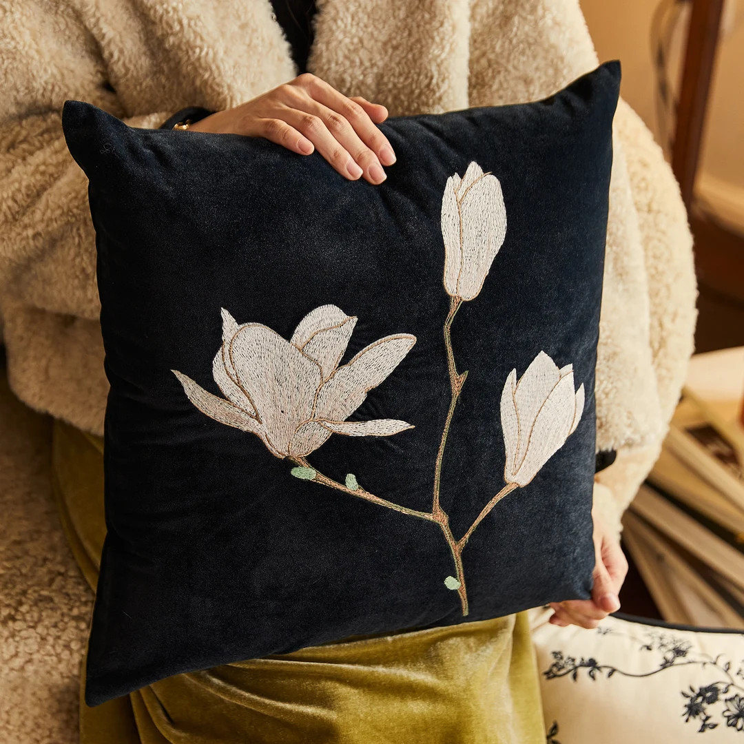 Classic French Style Embroidered Flower &  Branches Throw Pillow Cover, Black and White Pillowcas... | Etsy (US)