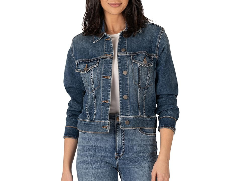 KUT from the Kloth Julia Crop Jacket w/ Drop Shoulder-Regular Waistband Women's Clothing Main : XS, Corduroy/Denim/Lycra | Zappos