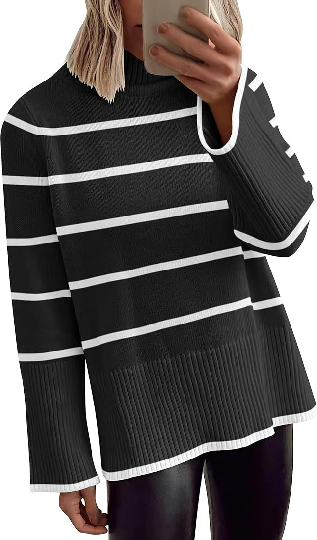 ANRABESS Womens Oversized Turtleneck Sweaters Long Sleeve Split Hem Jumper Ribbed Knit Pullover T... | Amazon (US)