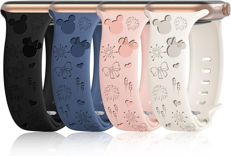 4 PACK Engraved Silicone Bands Compatible with Apple Watch Band 40mm 38mm 41mm 42mm 44mm 45mm 46mm 49mm Women Breathable Soft Cute Sport Replacement Strap for iWatch SE Series 10 9 8 7 6 5 4 3 2 1 | Amazon (US)