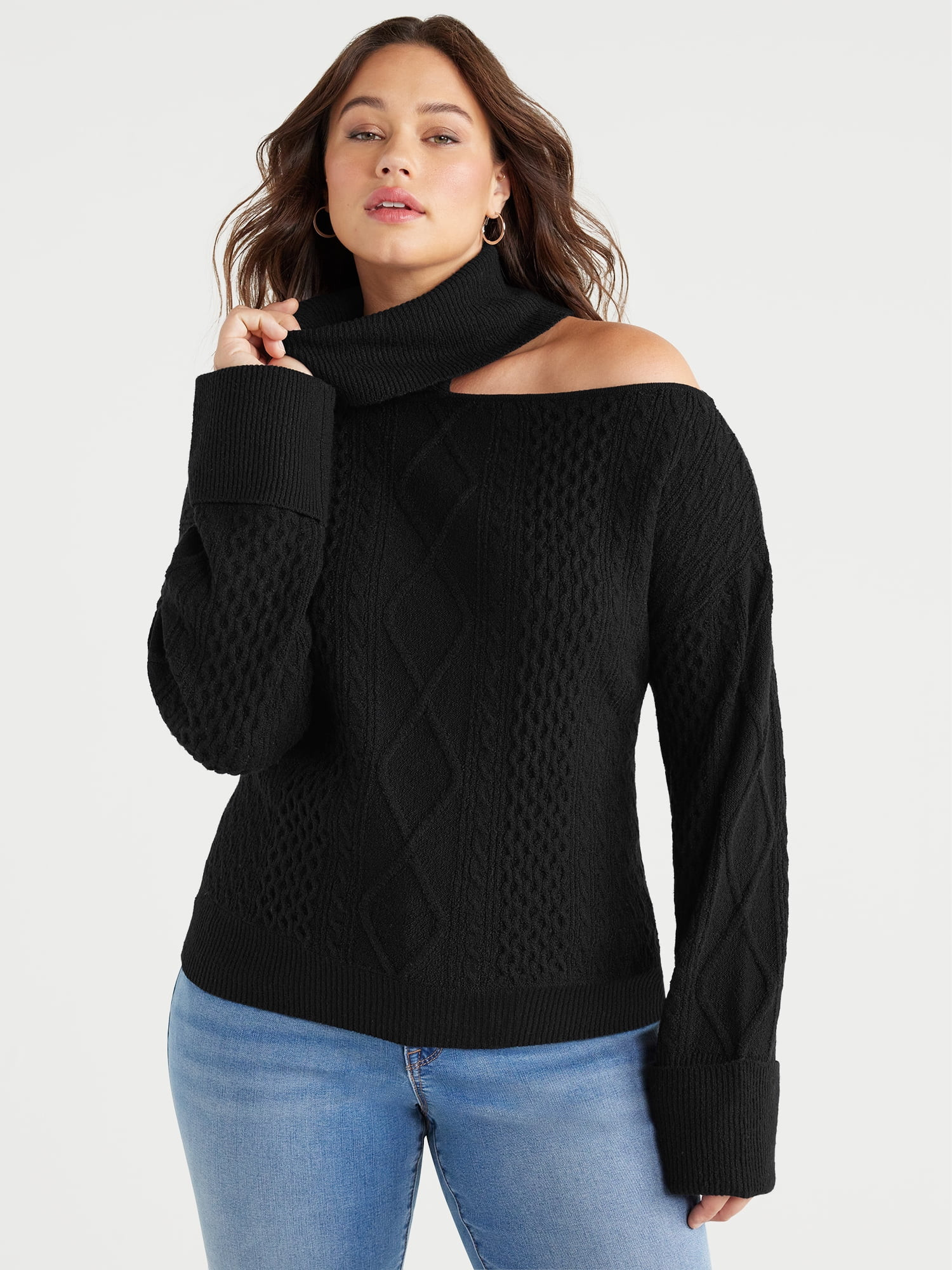 Sofia Jeans Women's Plus Size Cutout Turtleneck Sweater with Long Sleeves, Sizes 1X-5X | Walmart (US)