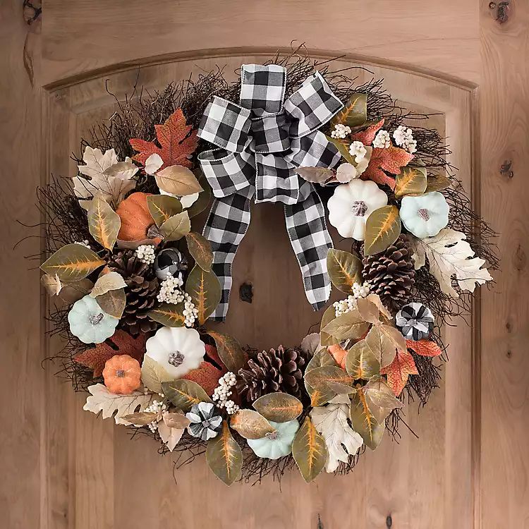 Buffalo Check and Pastel Pumpkin Wreath | Kirkland's Home