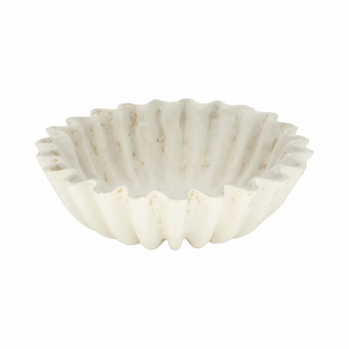 Pottery & Paper Mache Decorative Bowl - Modern Glam Fluted Design - 13" Ivory & Tan Accent For Ho... | Wayfair North America