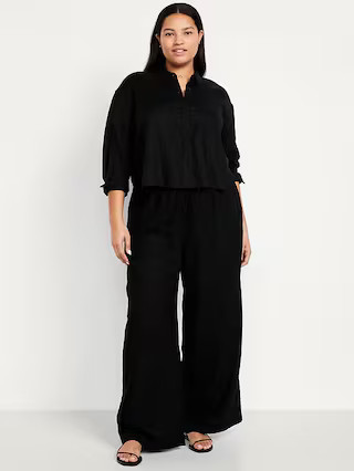 High-Waisted Linen-Blend Super Wide-Leg Pants | Old Navy (US)