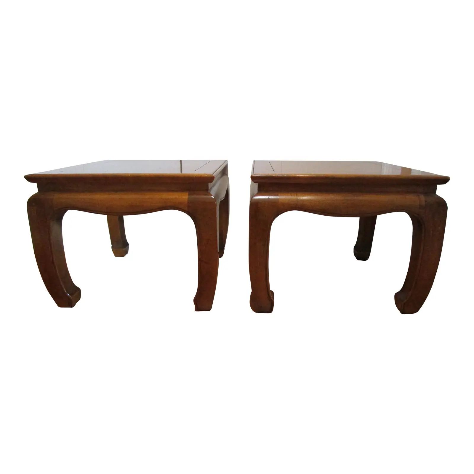 1970s Burl Wood Ming Style Side Tables - a Pair | Chairish