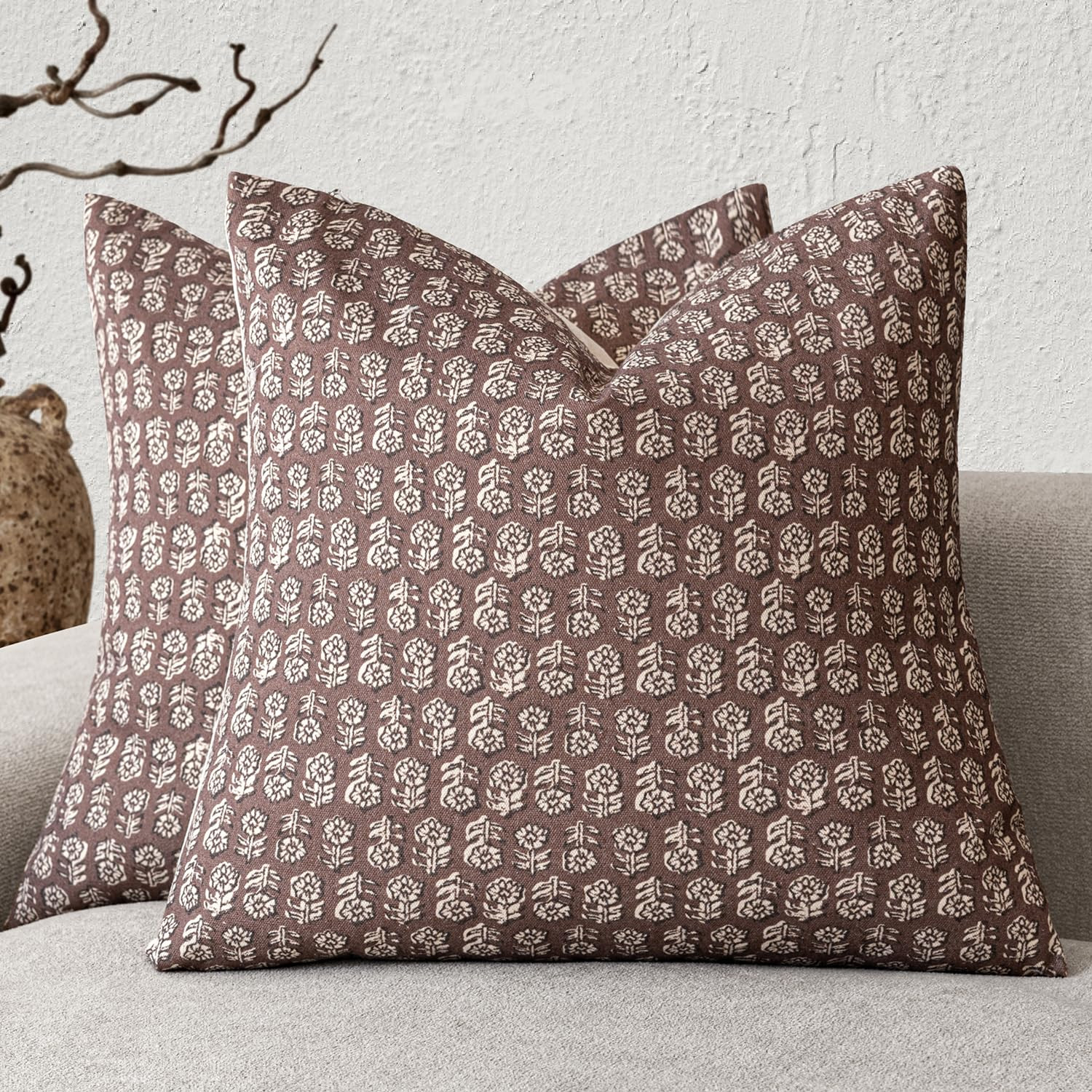 Amazon.com: Foindtower Set of 2 Decorative Neutral Floral Print Throw Pillow Covers Vintage Accent Farmhouse Cushion Covers Boho Home Decor for Sofa Couch Chair Bedroom Living Room,20\u00d720 Inch,Wine Red : Home & Kitchen | Amazon (US)
