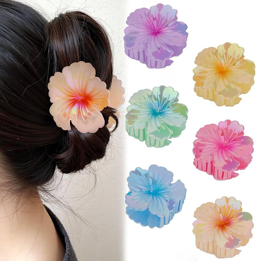 6PCS Flower Claw Clips for Thick Thin Hair Non Slip, Plumeria Hair Clip for Women Girls, Hibiscus... | Amazon (US)