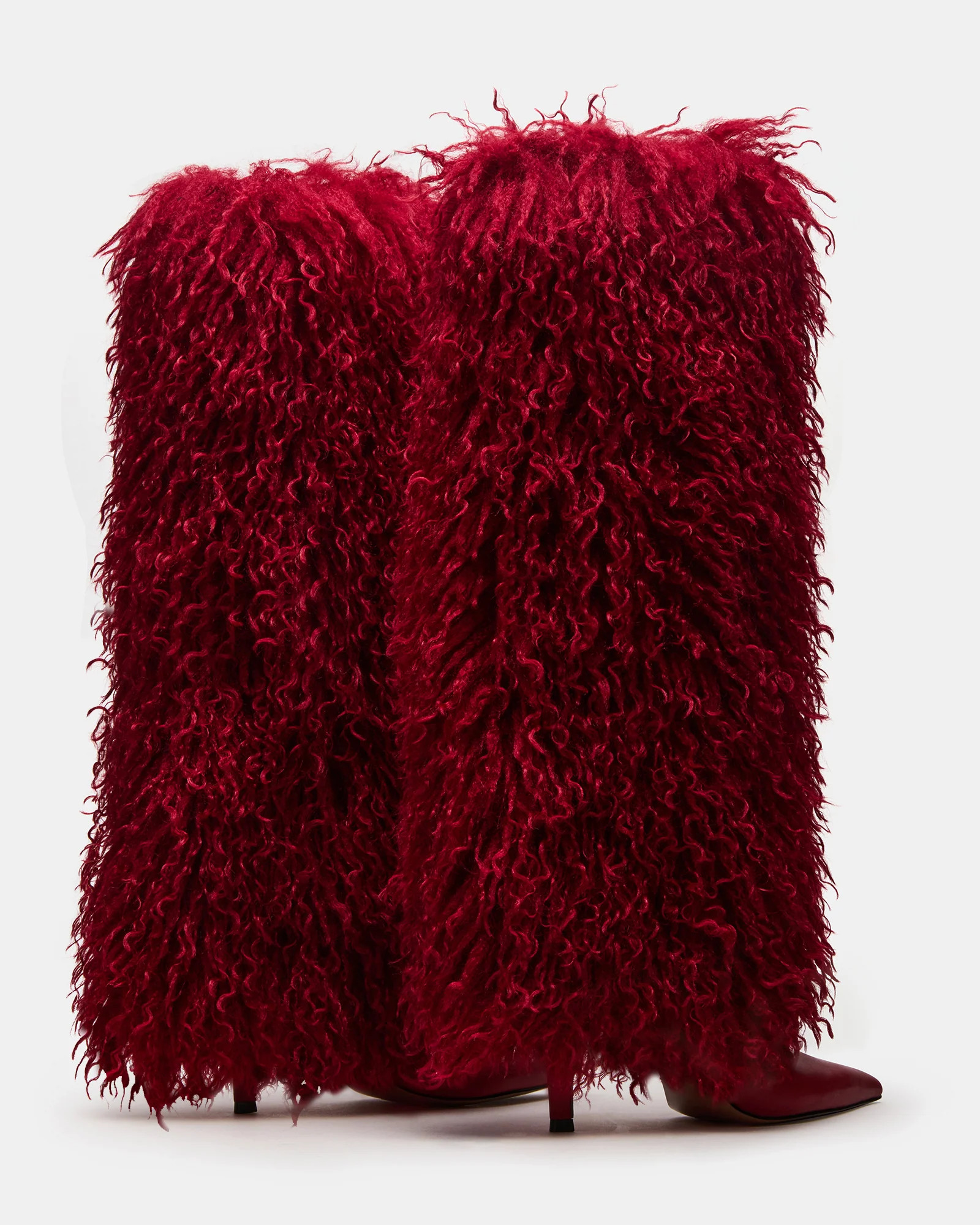 ICON Red Pointed-Toe Faux Fur Knee-High Stiletto Heel Women's Boot | Steve Madden (US)