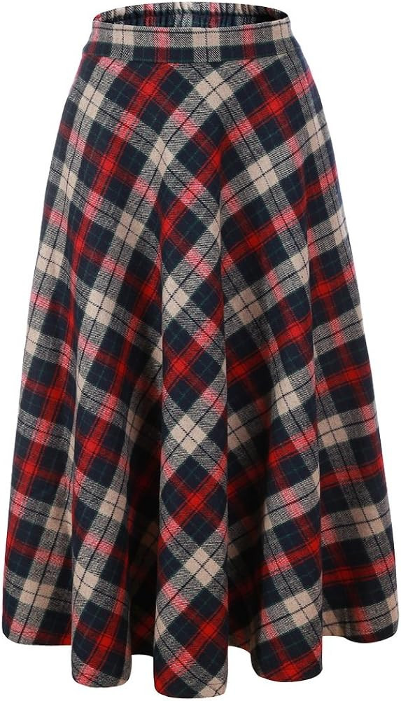 Vocni V Women Flared Plaid A-Line Winter Wool Blend Midi Long Skirt | Amazon (US)