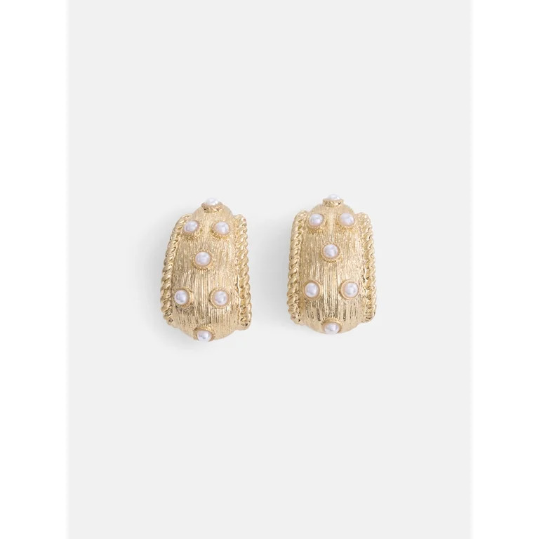 Scoop Faux Pearl Textured Hoop Earrings, Gold-Tone | Walmart (US)