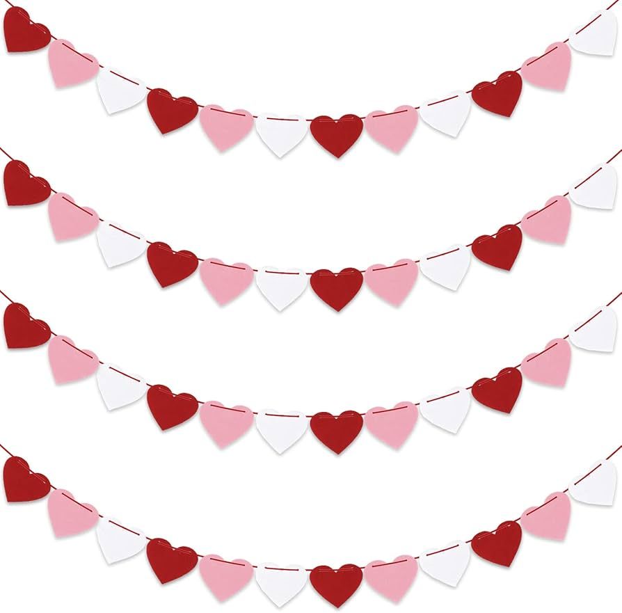 4PCS Heart Garland Decorations for Valentines Decor-Red,Pink and White,DIY Valentines Heart Decor... | Amazon (US)