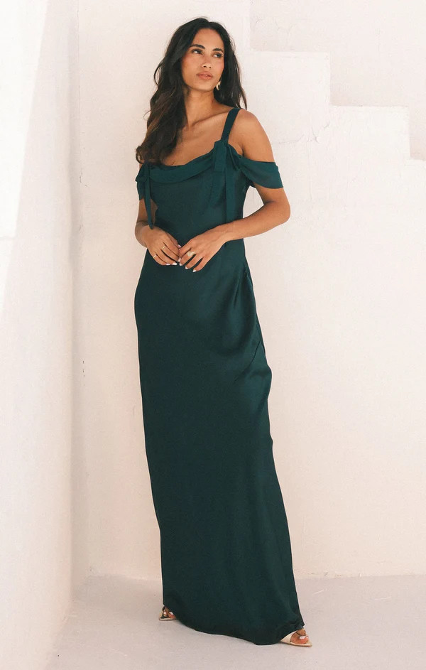 Bella Maxi Dress ~ Deep Emerald Luxe Satin | Show Me Your Mumu