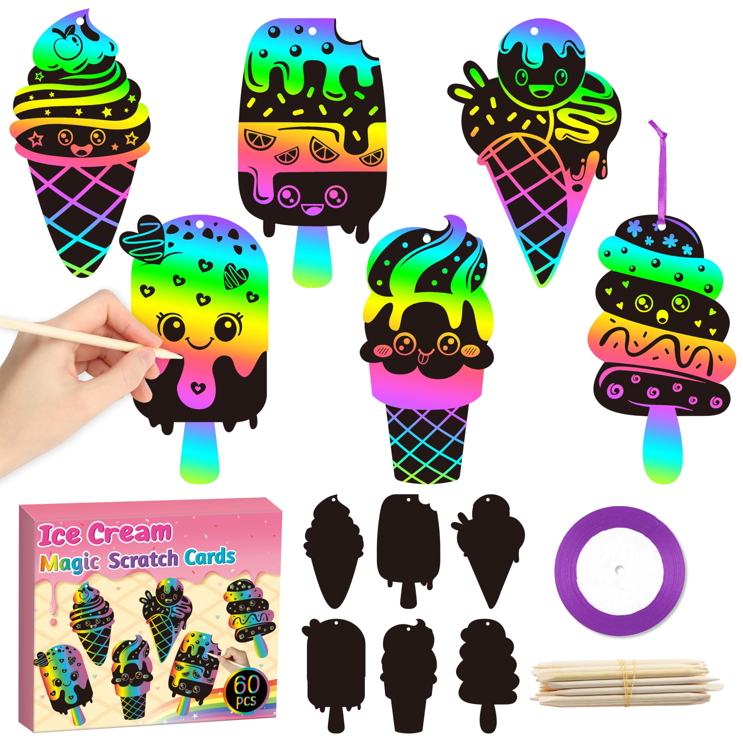 CY2SIDE Ice Cream Scratch Cards - 60PCS Summer Sweet Candy Ornament Scratch Crafts Card Gift Set ... | Amazon (US)