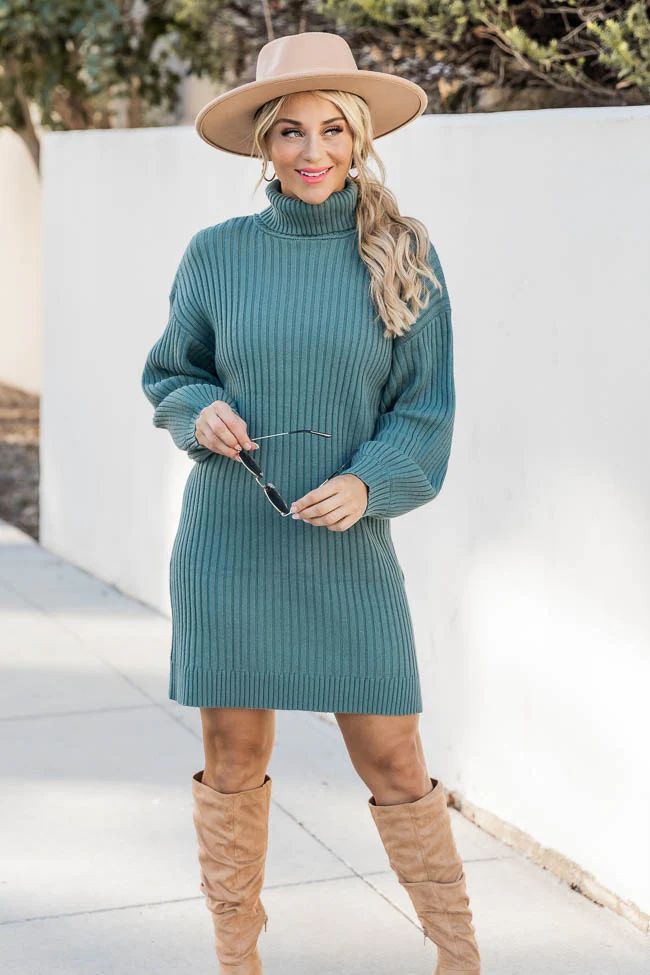 Close To Me Teal Turtleneck Sweater Dress | Pink Lily