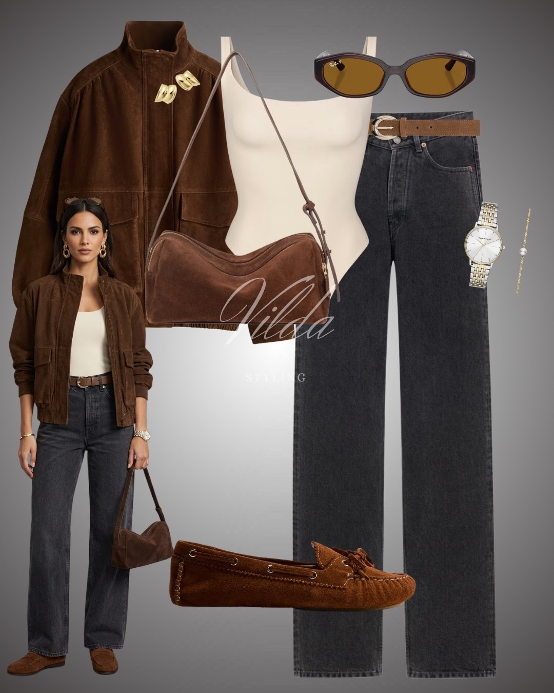 This outfit is the definition of effortless chic, blending rich textures with a timeless silhouette. The chocolate brown suede creates a warm, luxurious feel that perfectly complements the washed charcoal denim. #StreetStyle #DenimDaily #MinimalistStyle #BrownAesthetic 

#LTKUK #LTKSeasonal #LTKspringtrends