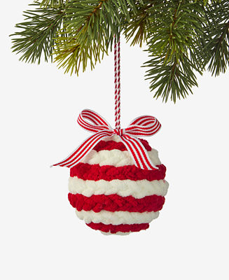 Holiday Lane Christmas Cheer Soft Red Stripe Ball Ornament, Macy's Exclusive - Macy's | Macy's