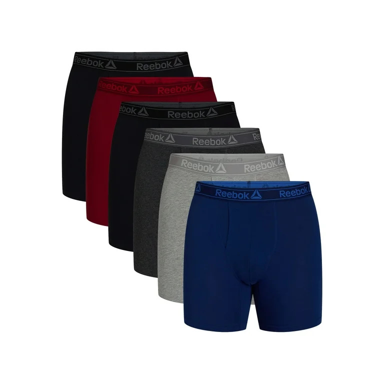 Reebok Men's Performance Cotton Stretch Regular Leg Boxer Briefs, 6-Pack - Walmart.com | Walmart (US)