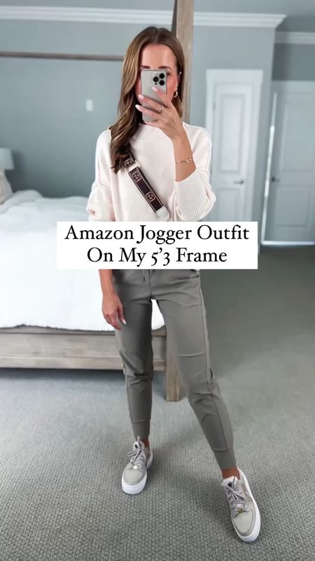 Amazon jogger outfit. Travel outfit. Airport outfit. Fall outfit. Amazon joggers (XXS, cliff ash). Cream Amazon sweater (small). Free people inspired sweater. Nike court vision Alta (TTS, size up if you are sometimes in between sizes). Casual outfit. Fall outfit. Amazon quilted bent bag. Bedroom. Pottery Barn canopy bed.

#LTKshoecrush #LTKfindsunder50 #LTKtravel
