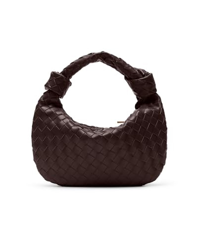 Woven Handbags for Women, Hobo Bags for Women, Fashion Knotted Small Top Handle Purse Clutch, Soft Vegan Leather - chocolate brown | Amazon (US)
