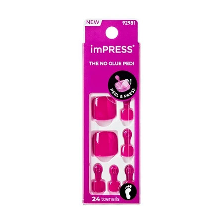Impress Press On Toenails, No Glue Needed, Pink, Short Length, Squoval Shape, 27 Ct. | Walmart (US)