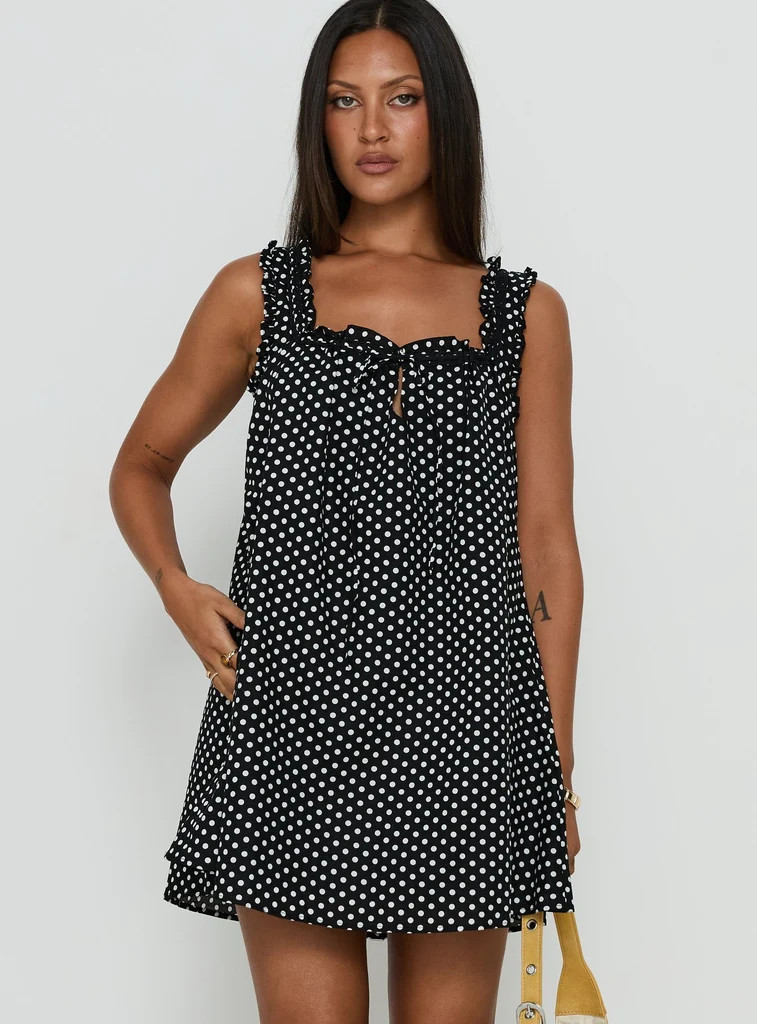 Swing Mini Dress Black Polka Dot | Princess Polly US
