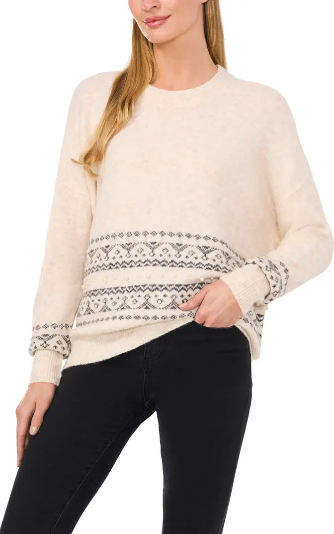CeCe Embellished Fair Isle Crewneck Sweater | Nordstrom | Nordstrom