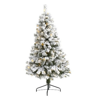 5ft. Flocked Fir Artificial Christmas Tree with 150 LED Lights – Petite Winter Wonderland Holiday X-Mas Glow | Target
