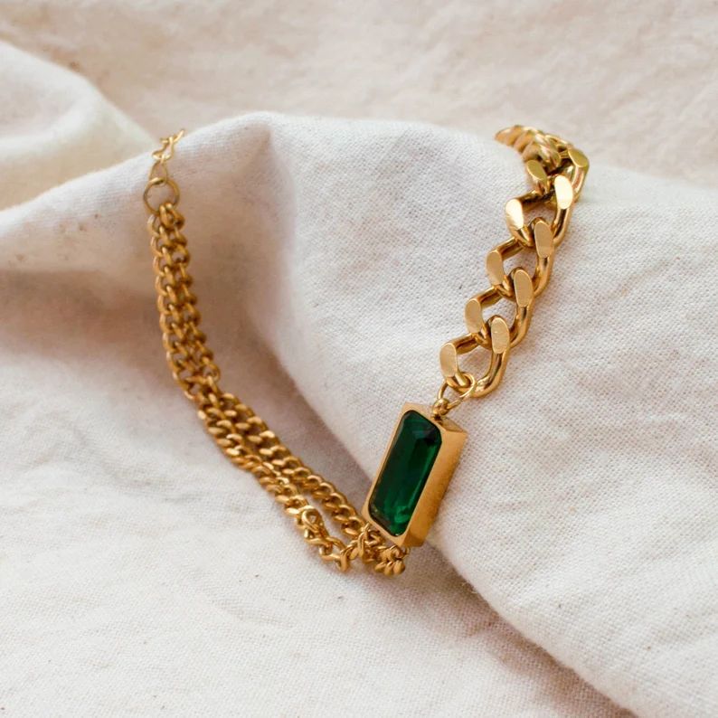 Emerald Bracelet Asymmetric Chunky Stainless Steel 18k Gold | Etsy | Etsy (US)