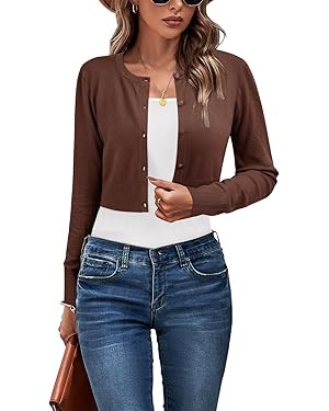 Newshows Cropped Cardigan Sweaters for Women 2025 Crew Neck Button Down Open Front Knit Bolero Sh... | Amazon (US)