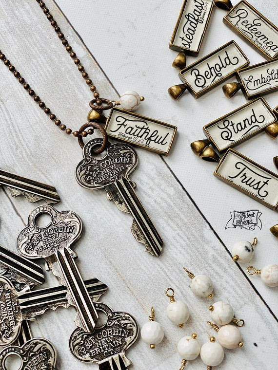 custom OLW one little word vintage key necklace | Etsy (US)