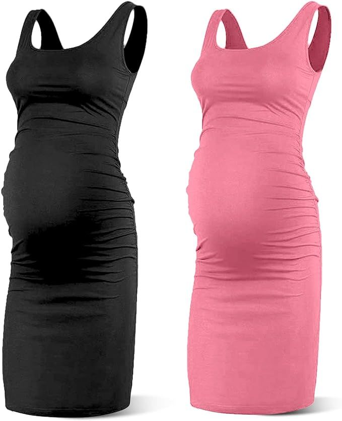 Rnxrbb S-2XL Women Summer Sleeveless Maternity Dress Pregnancy Tank Scoop Neck Mama Clothes Casua... | Amazon (US)