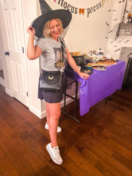 Hocus Pocus watch party — it’s spooky season, witches! Cute casual Halloween movie night outfit with sailor moon cat purse, witch hat, and Hocus Pocus tee. 

#LTKSeasonal #LTKitbag #LTKHalloween