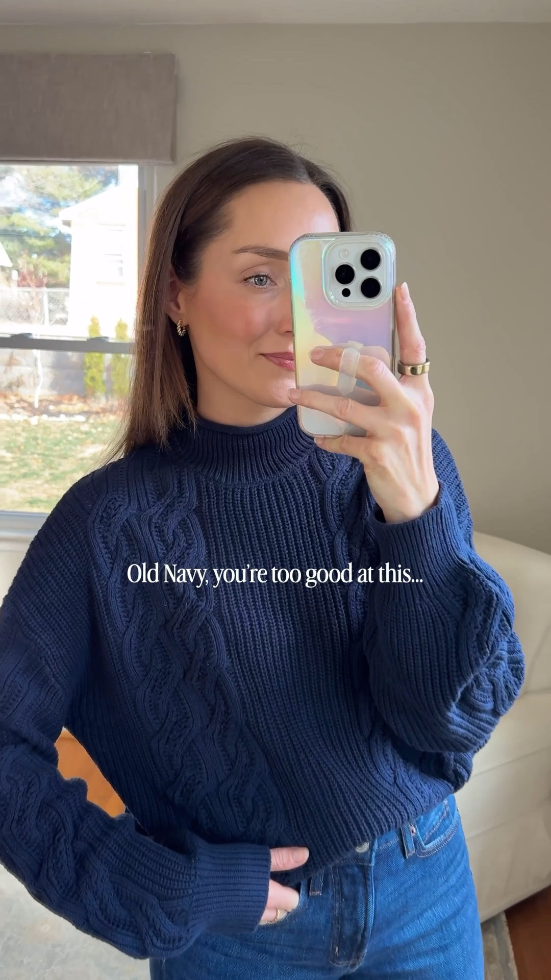 Two of these are only $18 today! Wearing an XS in both button-down cardigans and the first with the ruffle sleeves. Wearing S in the black and navy mock neck. 