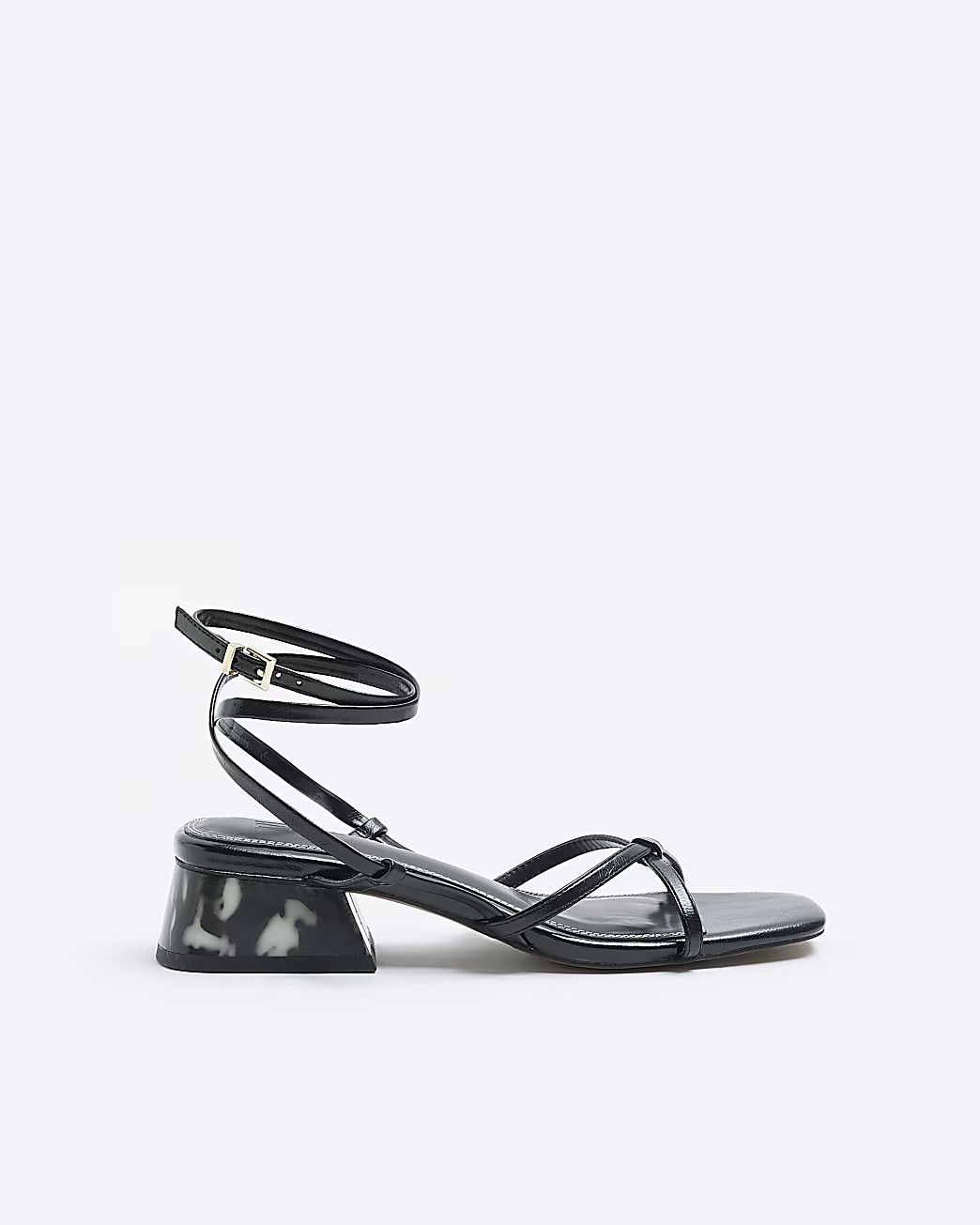 Black low block strappy heeled sandals | River Island (UK & IE)