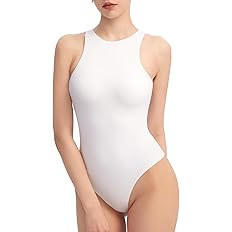 PUMIEY Women's High Neck Sleeveless Bodysuit Sexy Tank Tops Smoke Cloud Collection | Amazon (US)