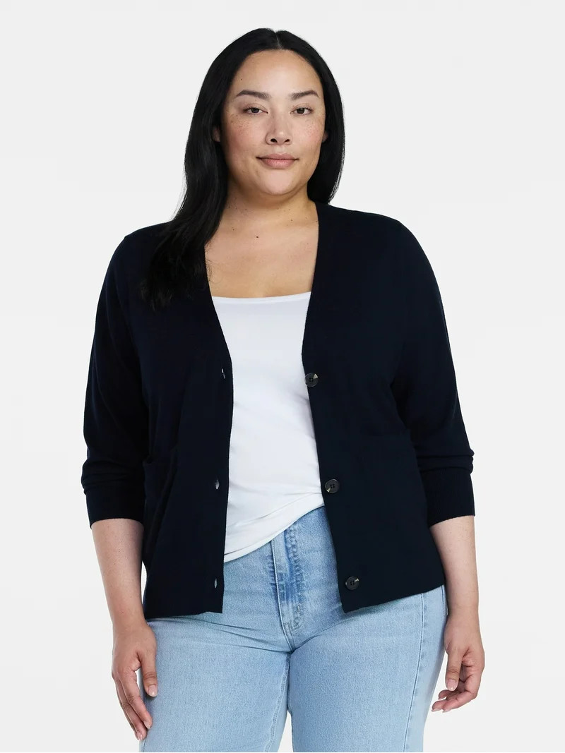 Time and Tru Women's V-Neck Cardigan Sweater, Lightweight, Sizes XS-XXXL | Walmart (US)
