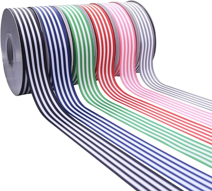 Stripe Grosgrain Ribbon 1 Inch, Multi Color Premium Christmas Fabric Ribbon for Gift Wrapping Wed... | Amazon (US)